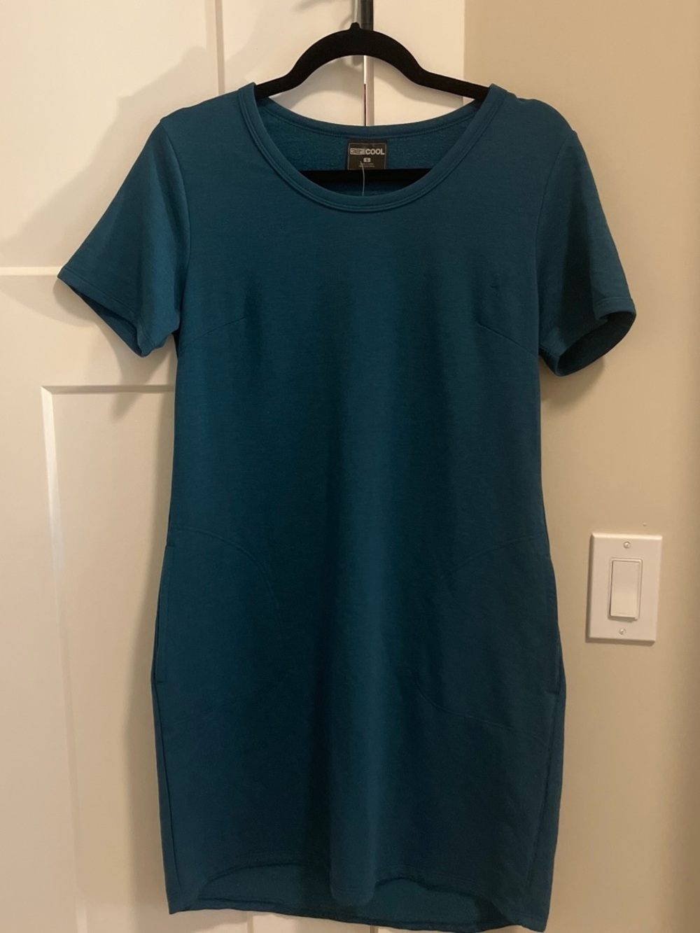 Short Sleeve Teal Mini Dress with Pockets